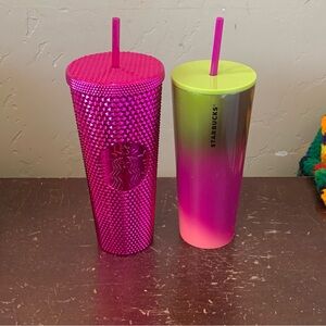 Lot of 2 Starbucks Tumblers 2022 Sangria Studded & Pink Yellow Berry Ombré 24oz